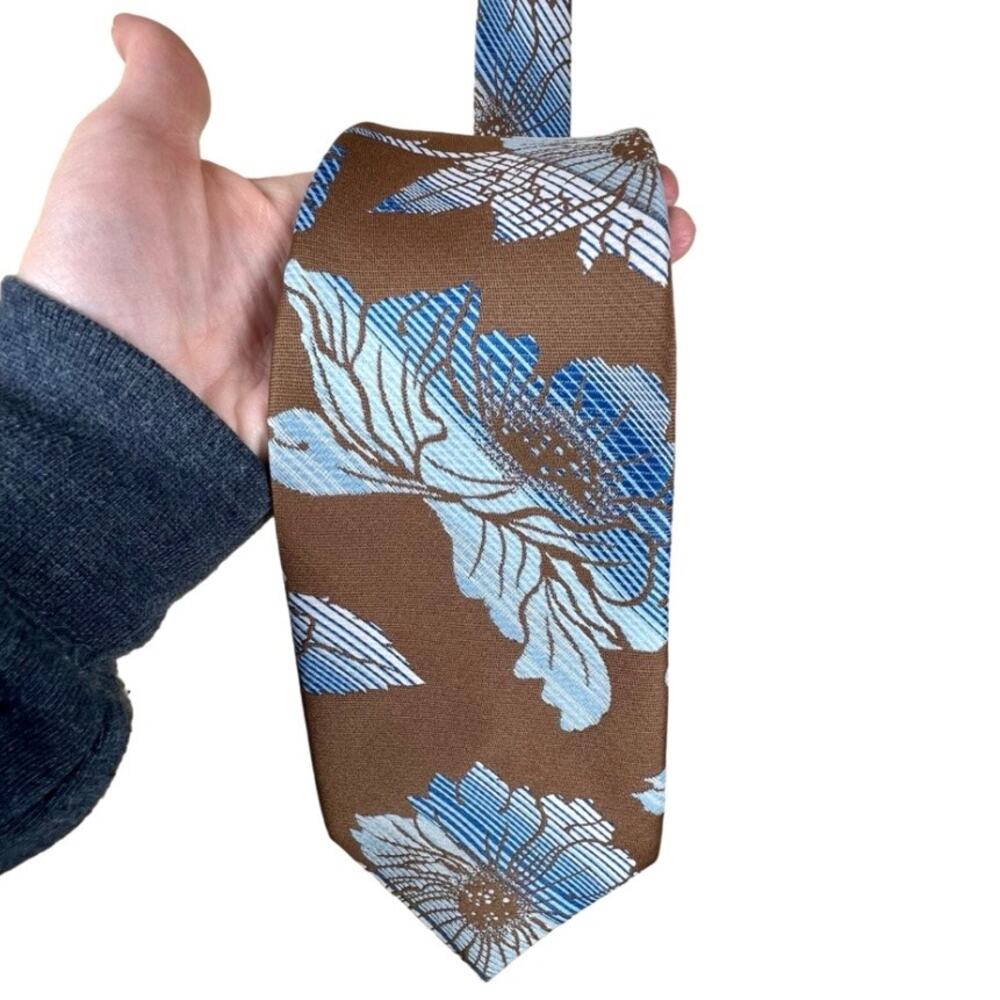 Vintage Wemlon by Wembley Mens Retro Floral Tie Brown Blue